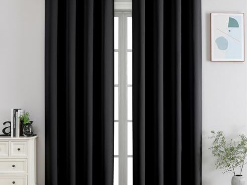 CUCRAF Black Blackout Curtains 84 inch Length,Thermal Insulated Room Darkening Window Curtains for Bedroom,Light Blocking Drapes for Living Room,Set of 2 Panels, 52 x 84 Inch